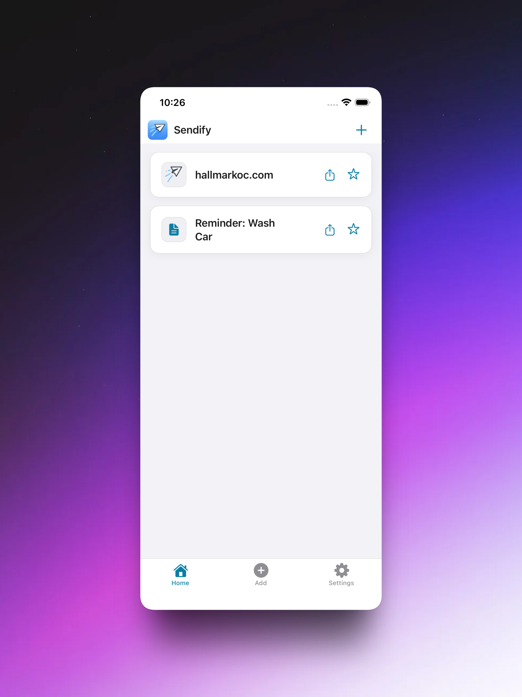 Sendify - Share Anything screenshot showing the app interface and features